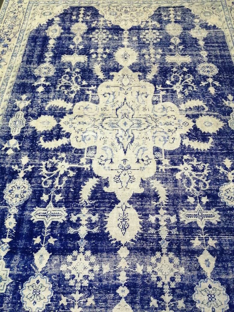 Blue Turkish Vintage Rug 7' 5" x 10' 9" Hand-Knotted | No. WR20996