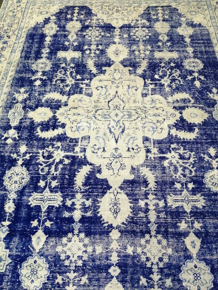 Blue Turkish Vintage Rug 7' 5" x 10' 9" Hand-Knotted | No. WR20996
