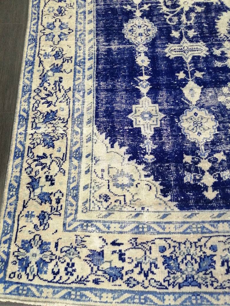 Blue Turkish Vintage Rug 7' 5" x 10' 9" Hand-Knotted | No. WR20996