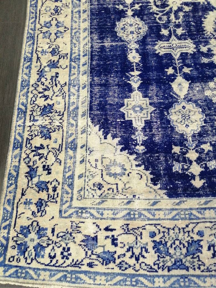 Blue Turkish Vintage Rug 7' 5" x 10' 9" Hand-Knotted | No. WR20996