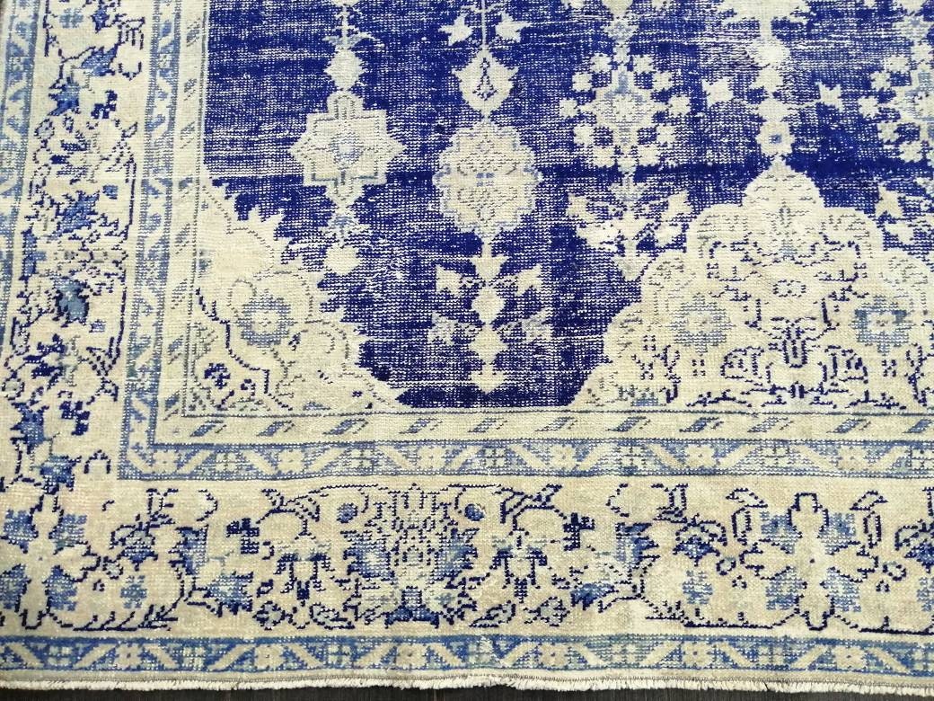 Blue Turkish Vintage Rug 7' 5" x 10' 9" Hand-Knotted | No. WR20996