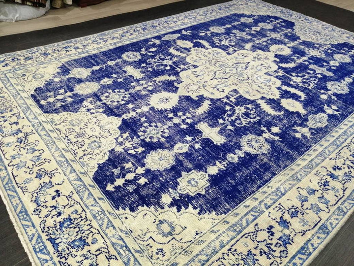 Blue Turkish Vintage Rug 7' 5" x 10' 9" Hand-Knotted | No. WR20996