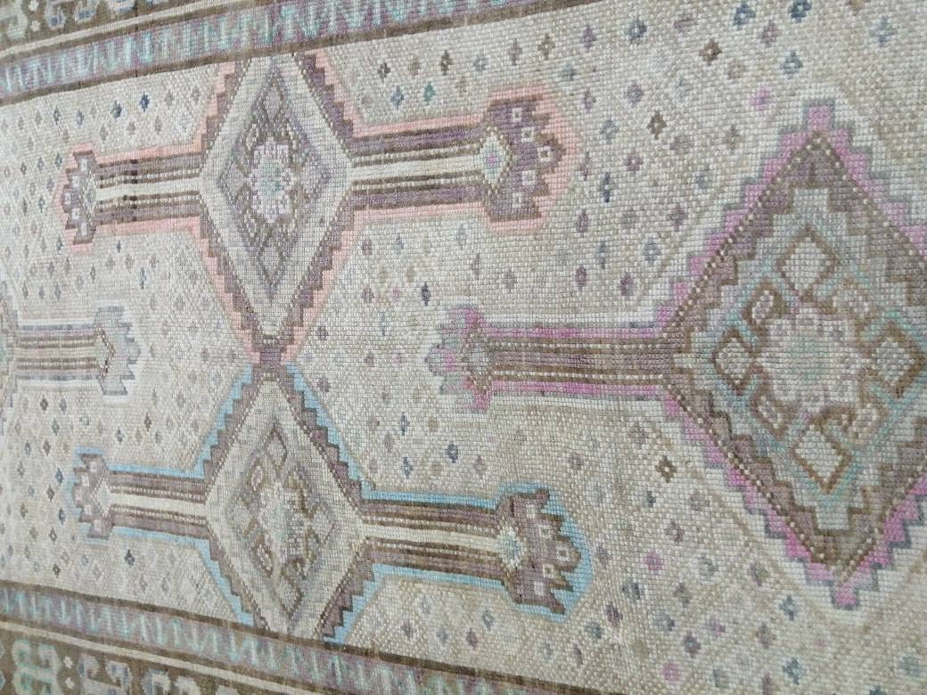 Beige Turkish Oushak Rug 4' 4" x 11' Hand-Knotted pattern