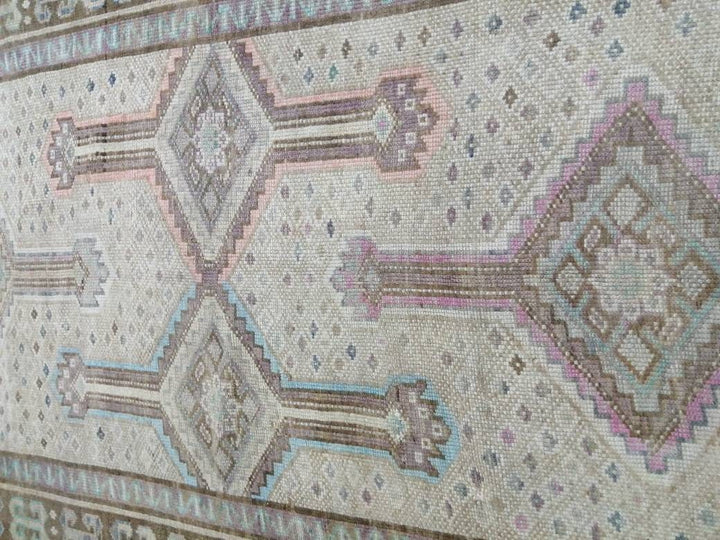 Beige Turkish Oushak Rug 4' 4" x 11' Hand-Knotted pattern