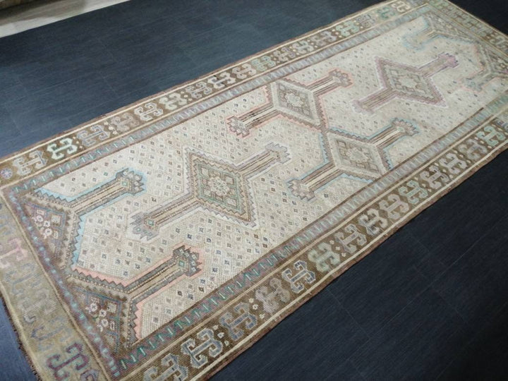 Beige Turkish Oushak Rug 4' 4" x 11' Hand-Knotted