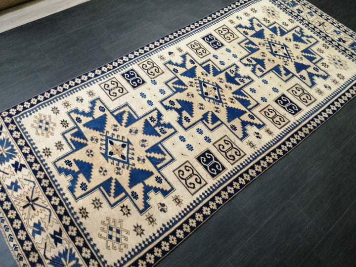 Blue Turkish Oushak Rug 4' 3" x 9' 7" Hand-Knotted | No. WR15228