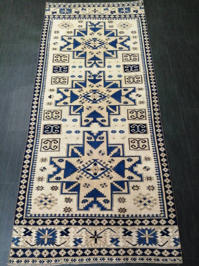 Blue Turkish Oushak Rug 4' 3" x 9' 7" Hand-Knotted | No. WR15228