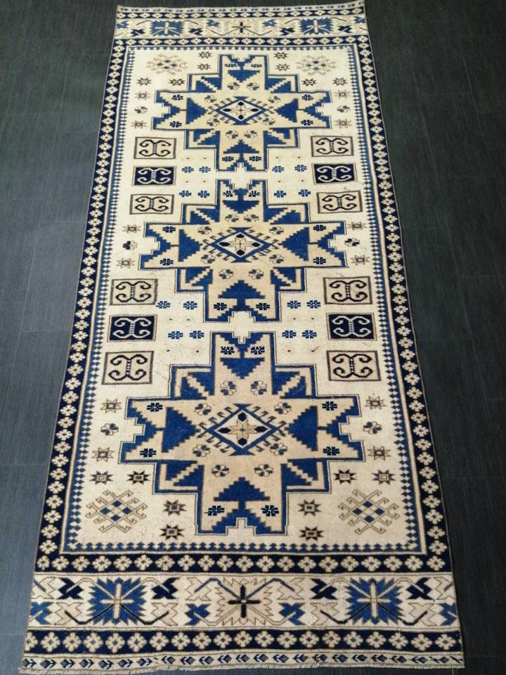 Blue Turkish Oushak Rug 4' 3" x 9' 7" Hand-Knotted | No. WR15228