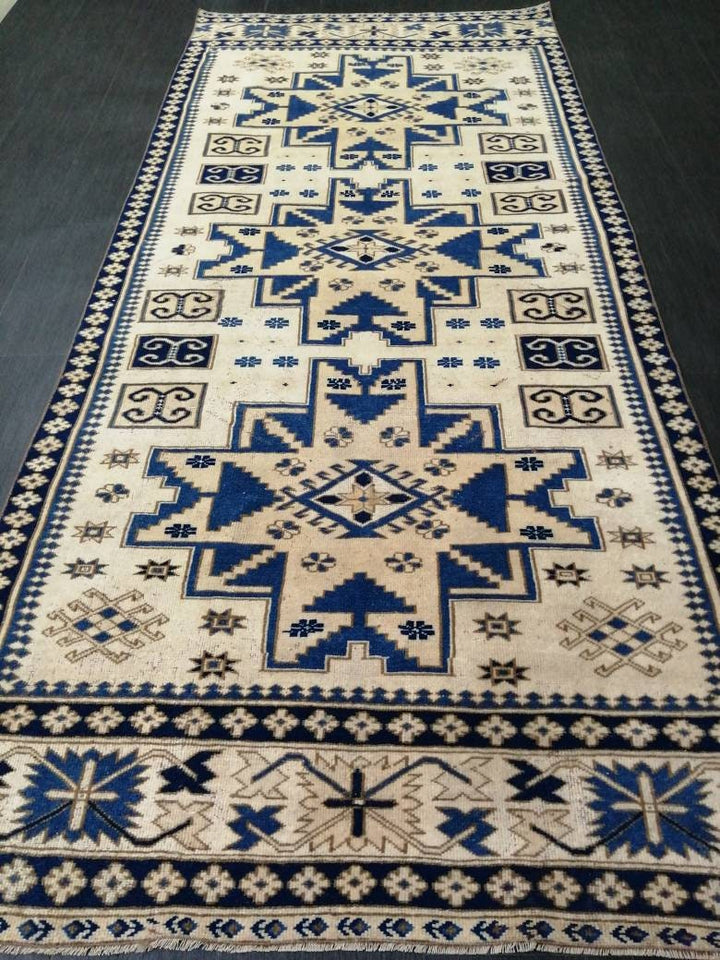 Blue Turkish Oushak Rug 4' 3" x 9' 7" Hand-Knotted | No. WR15228