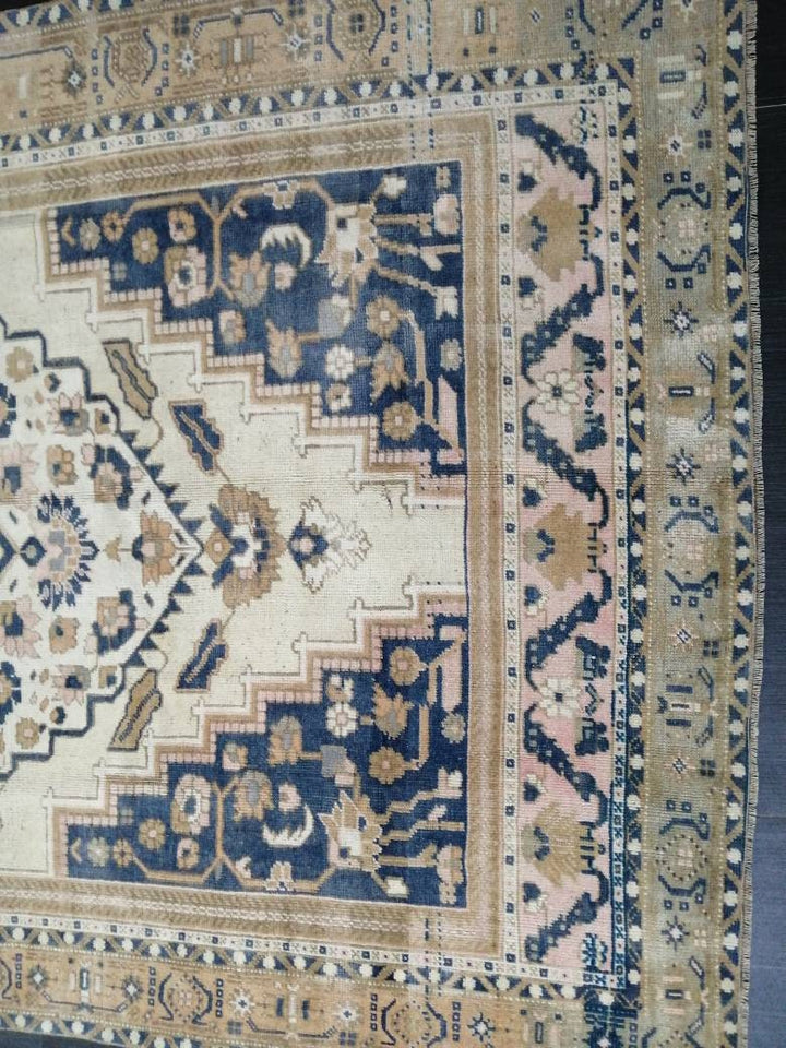 Navy Turkish Oushak Rug 5' 6" x 9' 1" Hand-Knotted pattern
