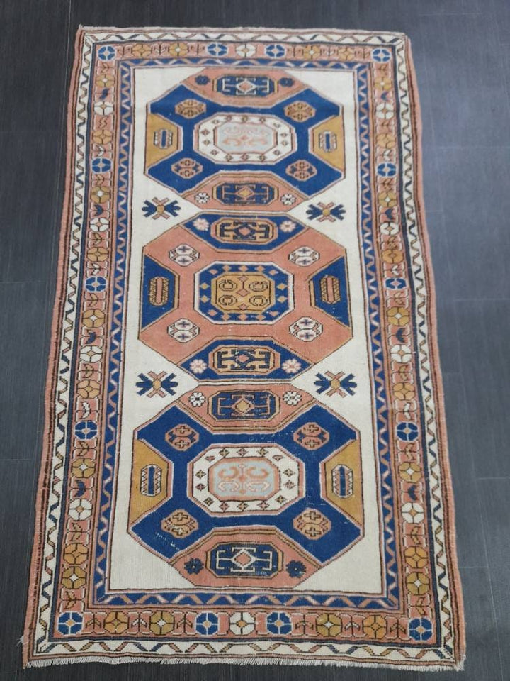 Blue Turkish Runner Rug 3' 7" x 6' 1" Hand-Knotted | No. WR63982