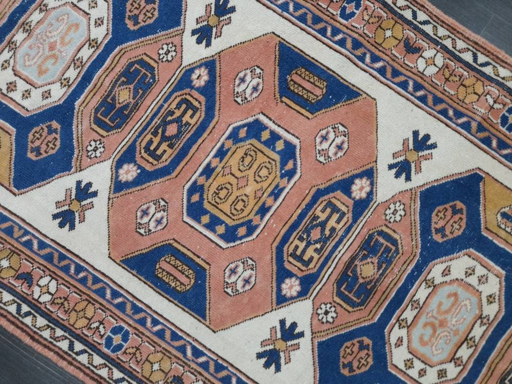 Blue Turkish Runner Rug 3' 7" x 6' 1" Hand-Knotted | No. WR63982