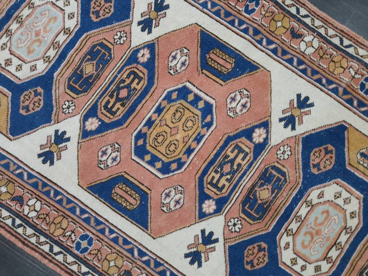Blue Turkish Runner Rug 3' 7" x 6' 1" Hand-Knotted | No. WR63982