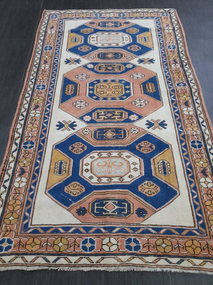 Blue Turkish Runner Rug 3' 7" x 6' 1" Hand-Knotted | No. WR63982