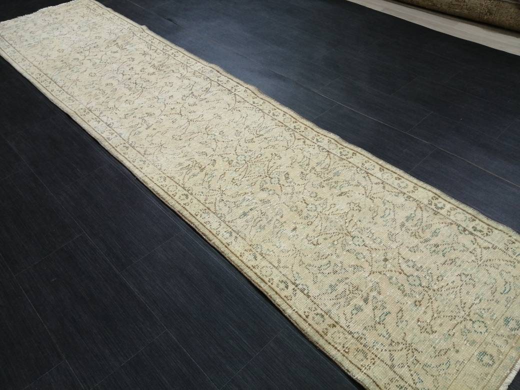 Tan Turkish Runner Rug 2' 5" x 10' 9" Hand-Knotted close-up