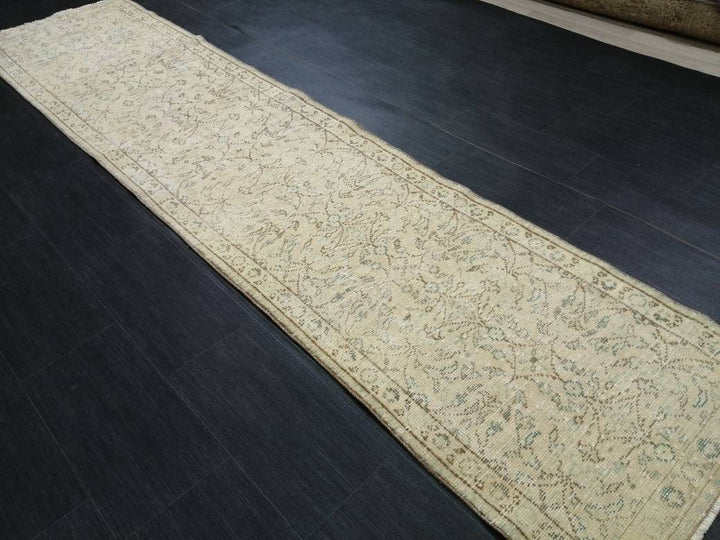 Tan Turkish Runner Rug 2' 5" x 10' 9" Hand-Knotted close-up