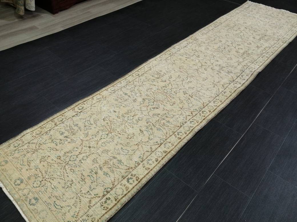 Tan Turkish Runner Rug 2' 5" x 10' 9" Hand-Knotted