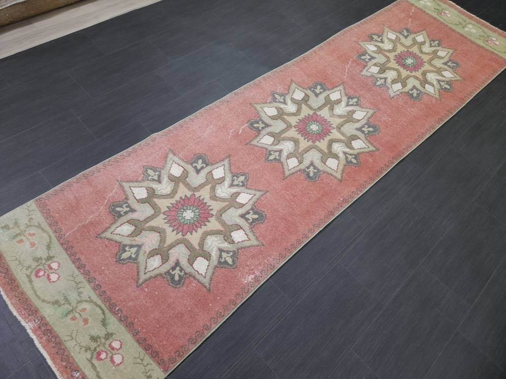 Beige Turkish Runner Rug 2' 11" x 10' 9" Hand-Knotted close-up