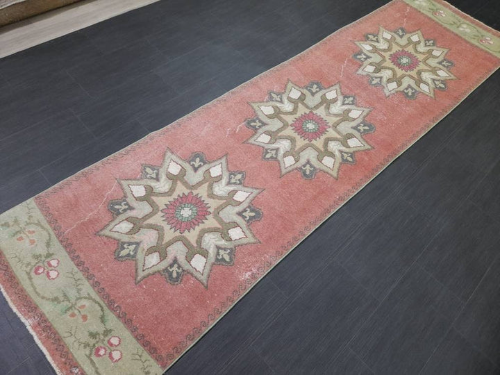 Beige Turkish Runner Rug 2' 11" x 10' 9" Hand-Knotted close-up