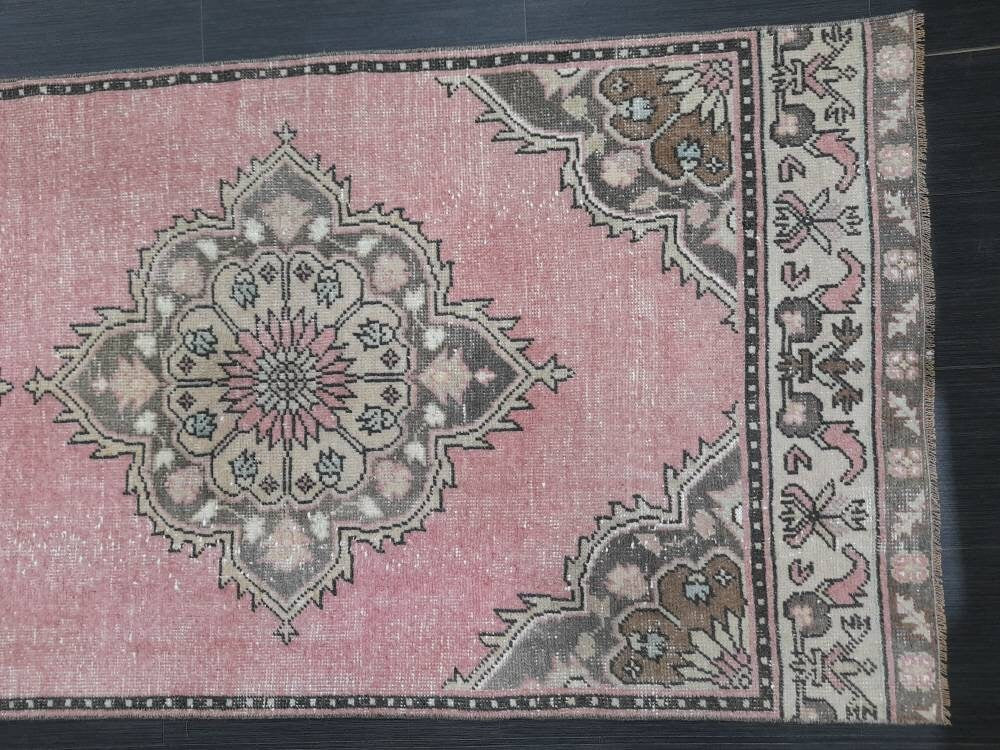 Pink Turkish Runner Rug 3' 3" x 11' 2" Hand-Knotted pattern