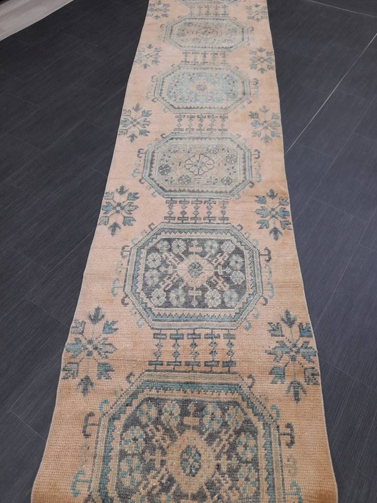 Beige Turkish Runner Rug 2' 4" x 18' 9" Hand-Knotted border