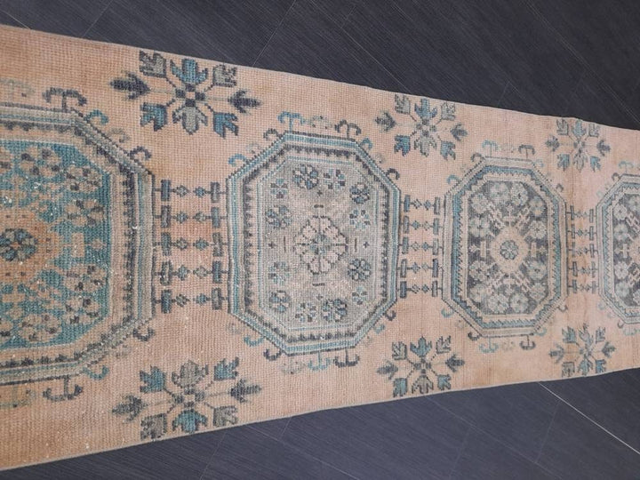 Beige Turkish Runner Rug 2' 4" x 18' 9" Hand-Knotted field