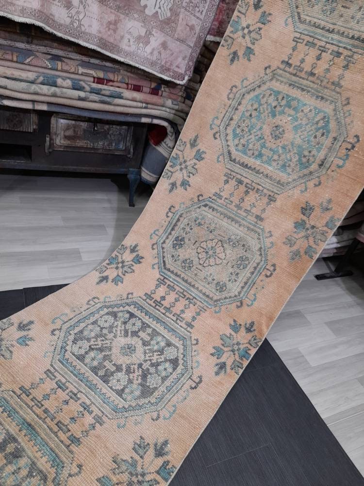 Beige Turkish Runner Rug 2' 4" x 18' 9" Hand-Knotted pattern