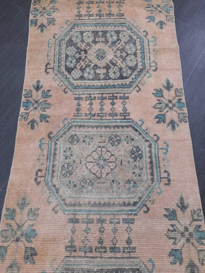 Beige Turkish Runner Rug 2' 4" x 18' 9" Hand-Knotted reverse