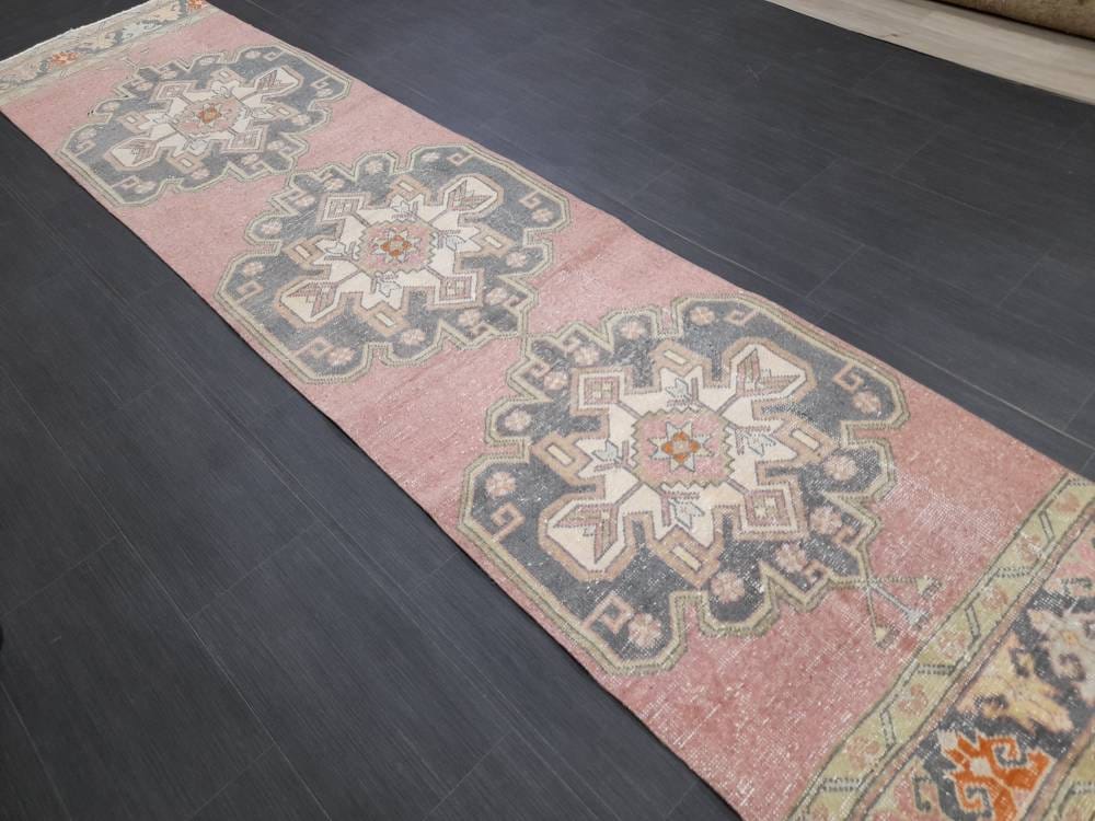 Pink Turkish Runner Rug 2' 7" x 10' 7" Hand-Knotted