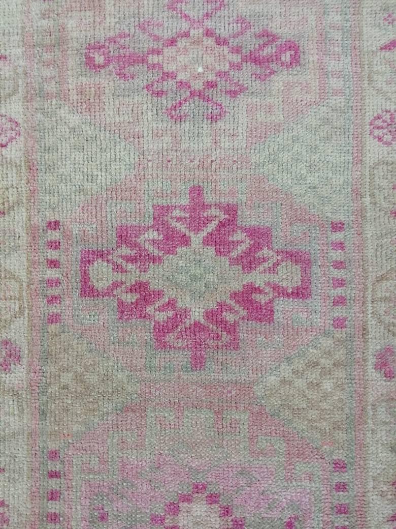 Pink Turkish Runner Rug 2' 3" x 10' 5" Hand-Knotted close-up