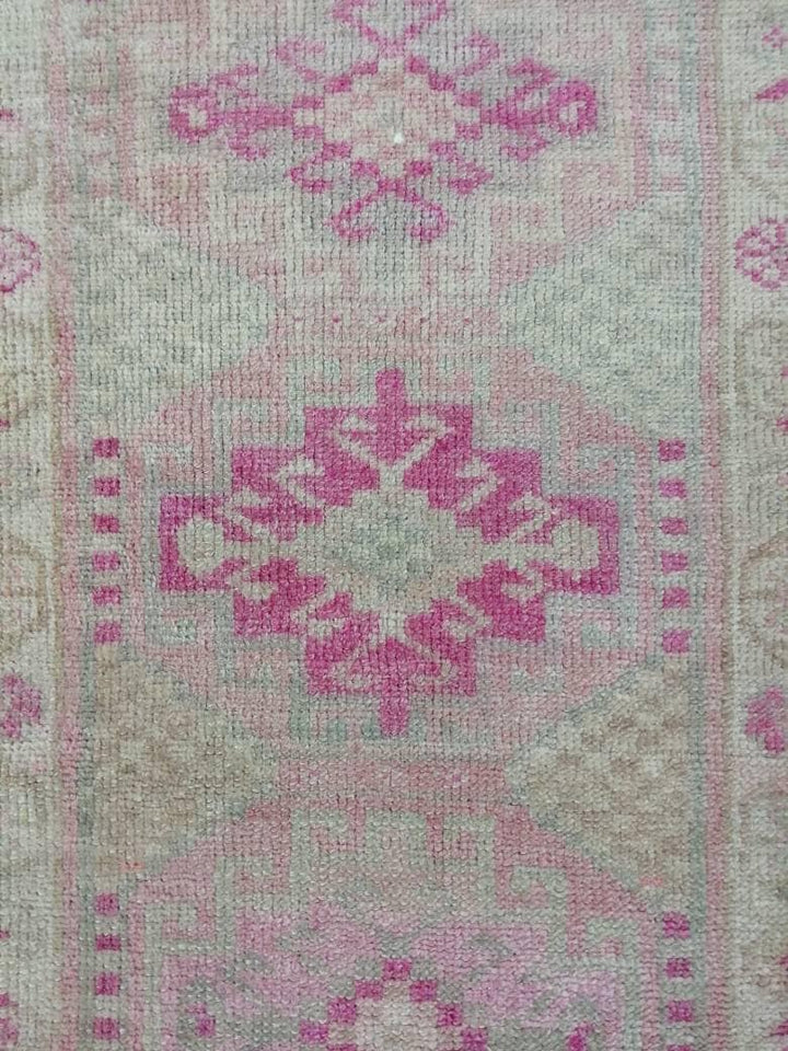 Pink Turkish Runner Rug 2' 3" x 10' 5" Hand-Knotted close-up