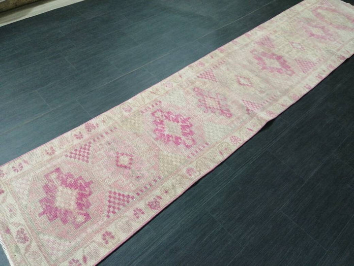 Pink Turkish Runner Rug 2' 3" x 10' 5" Hand-Knotted