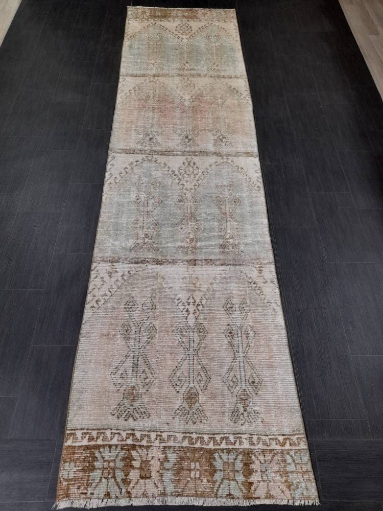 Pink Turkish Runner Rug 3' 2" x 12' 4" Hand-Knotted texture