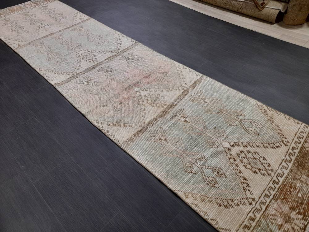 Pink Turkish Runner Rug 3' 2" x 12' 4" Hand-Knotted detail