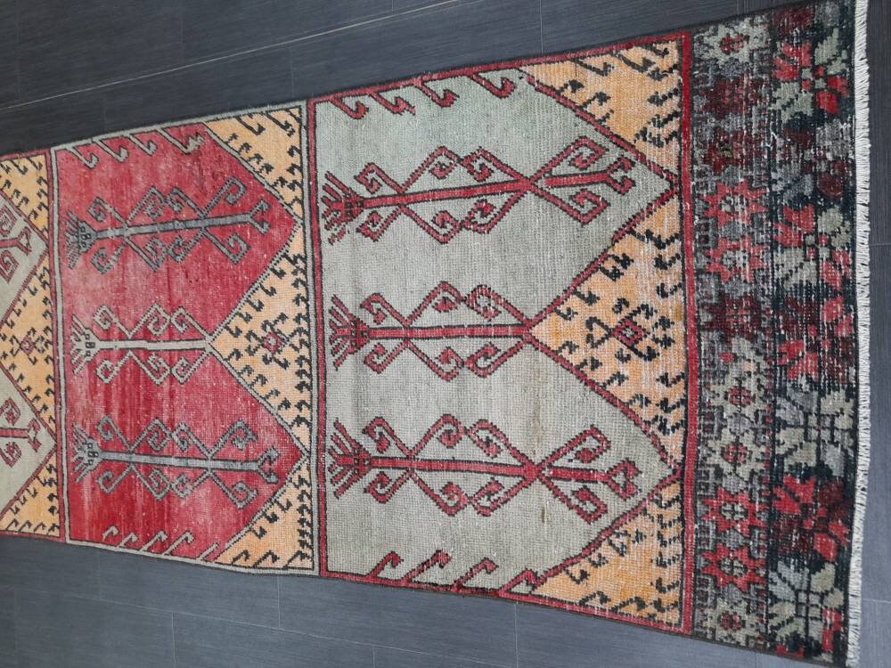 Beige Turkish Runner Rug 3' 1" x 11' 1" Hand-Knotted texture