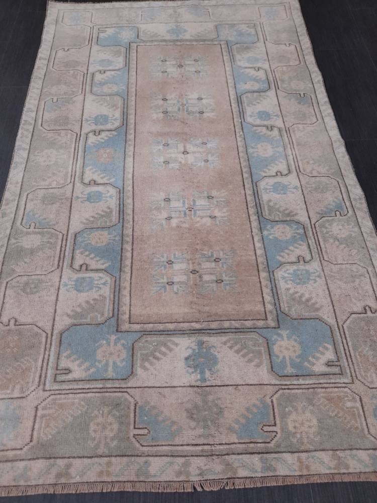 Blue Turkish Runner Rug 3' 6" x 6' Hand-Knotted | No. WR49924