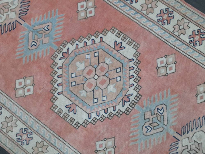 Pink Turkish Runner Rug 5' 3" x 8' Hand-Knotted field