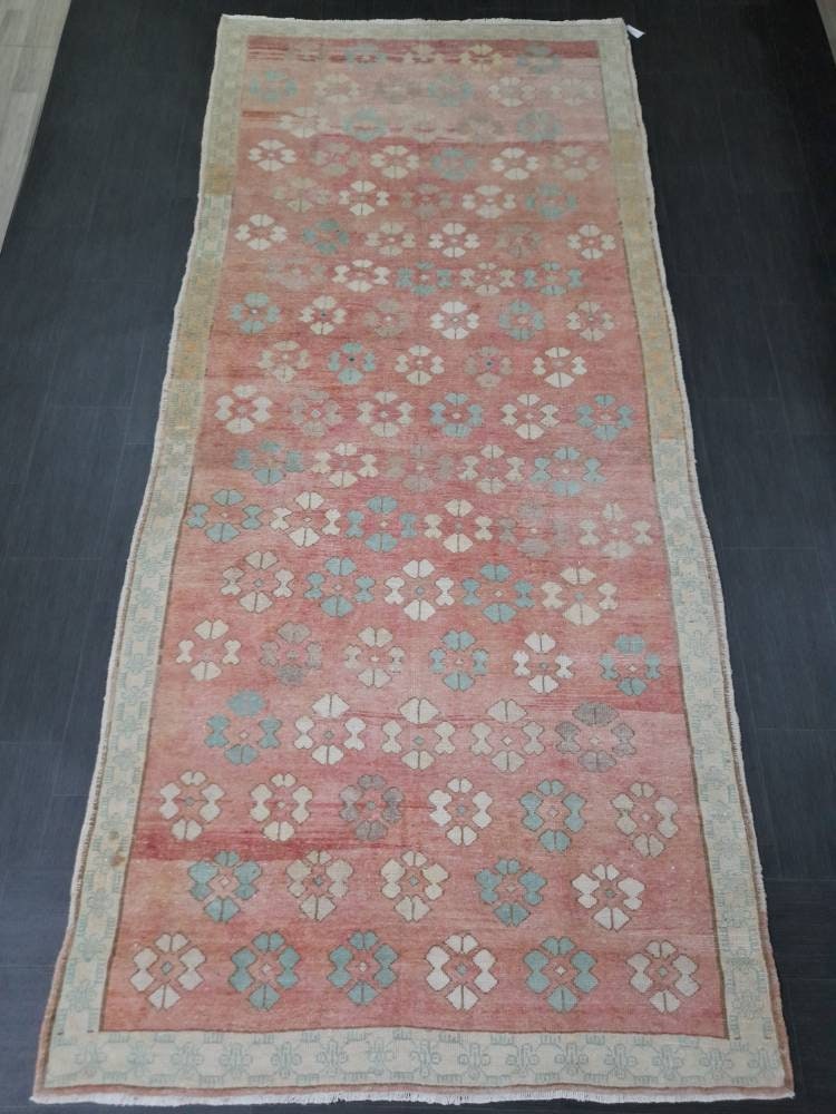 Beige Turkish Runner Rug 5' 1" x 11' 8" Hand-Knotted reverse