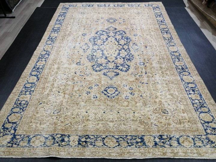 Blue Turkish Runner Rug 7' x 10' 2" Hand-Knotted | No. WR28493