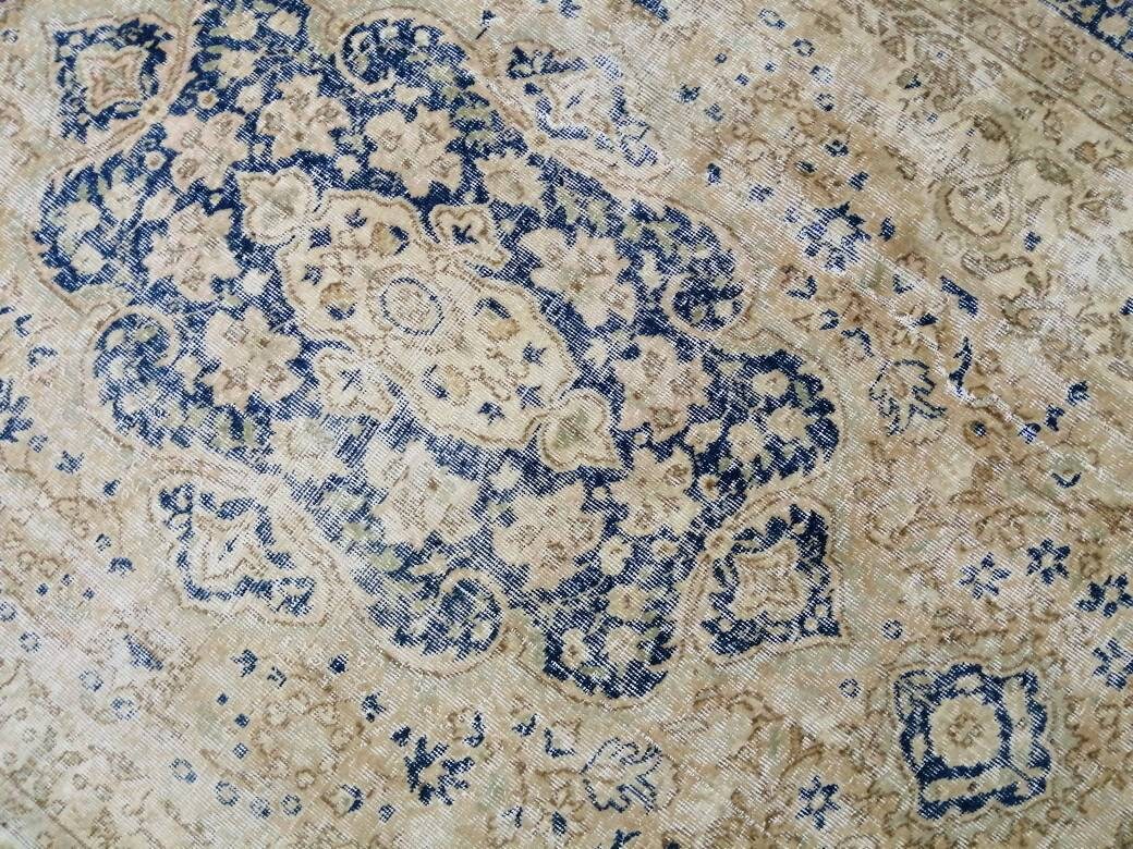Blue Turkish Runner Rug 7' x 10' 2" Hand-Knotted | No. WR28493