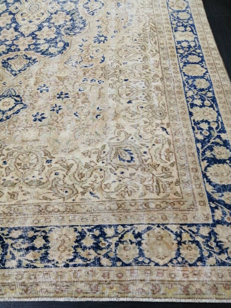 Blue Turkish Runner Rug 7' x 10' 2" Hand-Knotted | No. WR28493