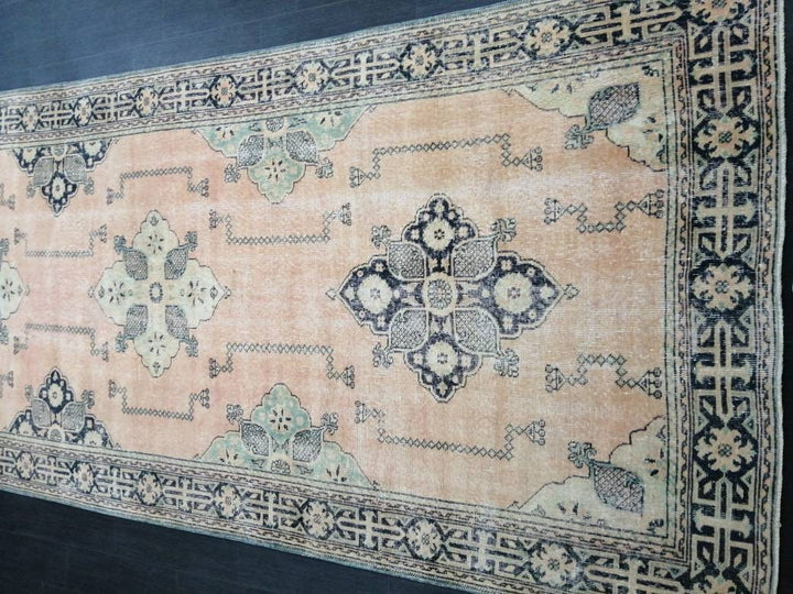 Navy Turkish Runner Rug 4' 9" x 13' 3" Hand-Knotted close-up