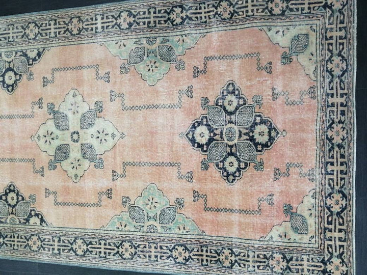 Navy Turkish Runner Rug 4' 9" x 13' 3" Hand-Knotted pattern