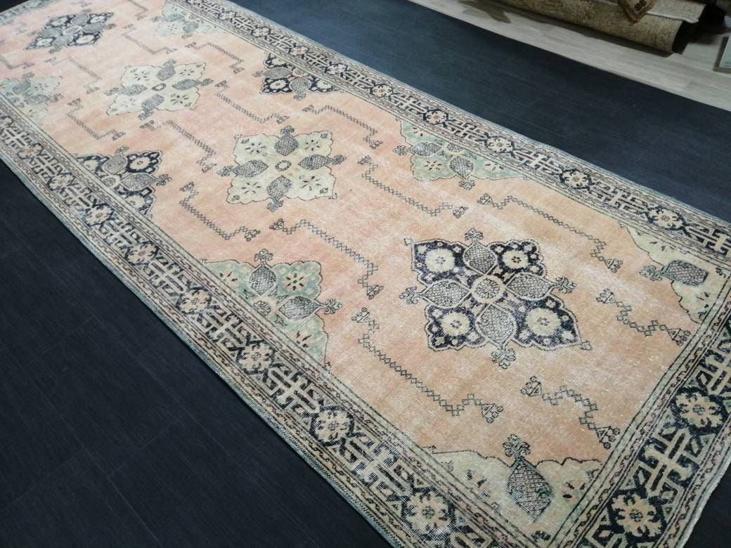 Navy Turkish Runner Rug 4' 9" x 13' 3" Hand-Knotted field