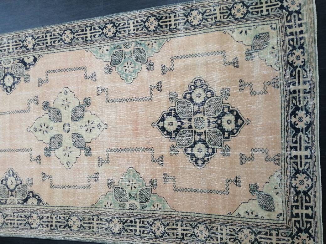 Navy Turkish Runner Rug 4' 9" x 13' 1" Hand-Knotted reverse