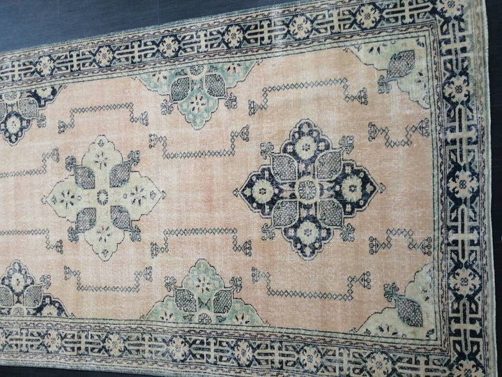 Navy Turkish Runner Rug 4' 9" x 13' 1" Hand-Knotted reverse