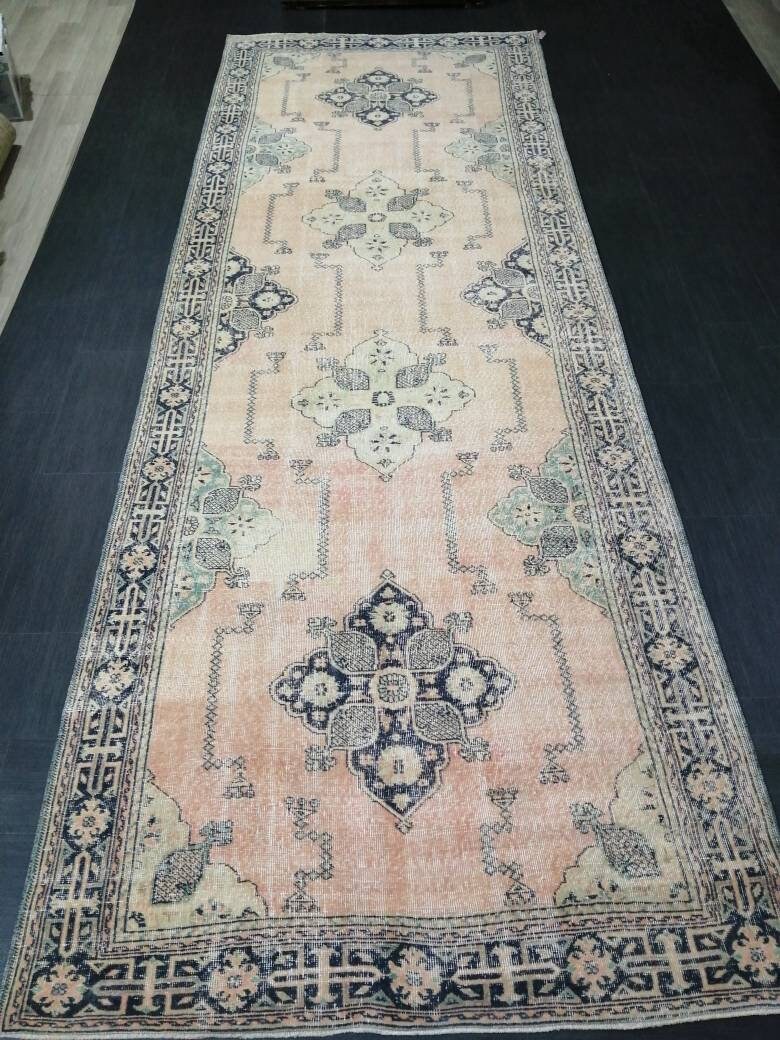 Navy Turkish Runner Rug 4' 9" x 13' 1" Hand-Knotted pattern
