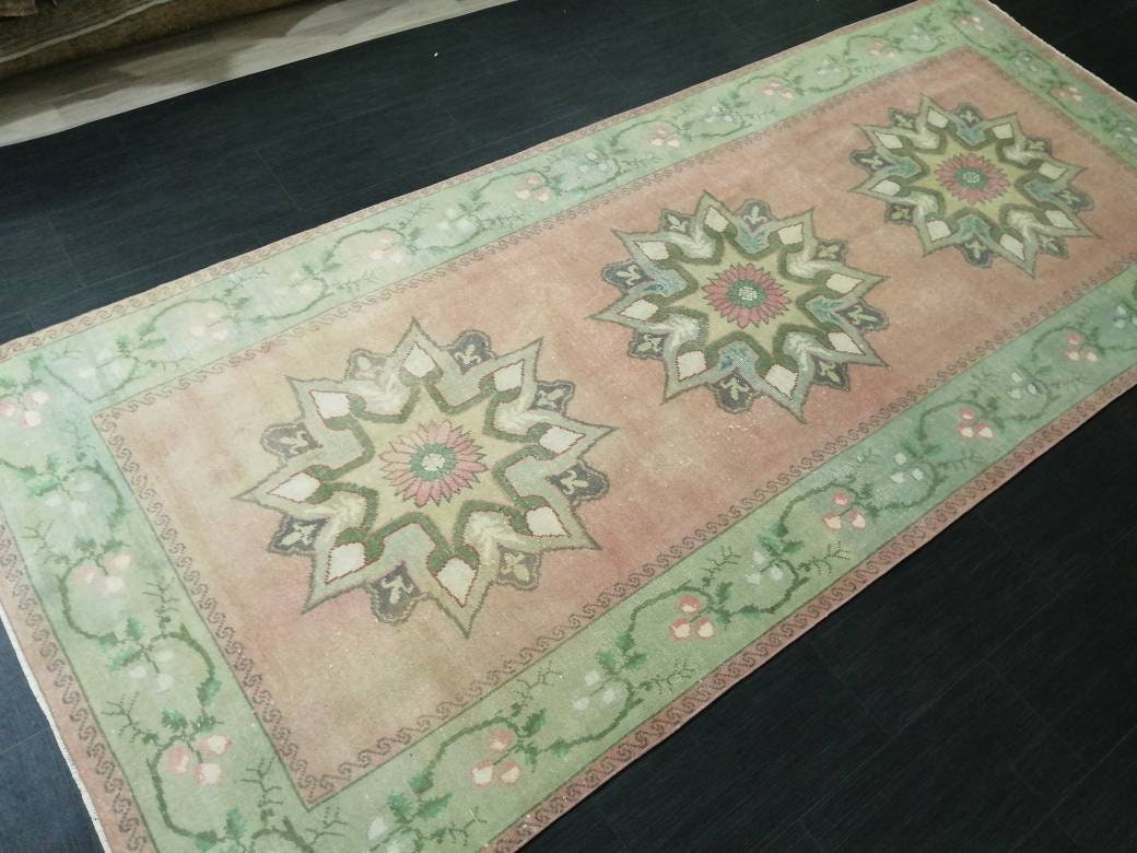 Beige Turkish Runner Rug 4' 6" x 10' 7" Hand-Knotted