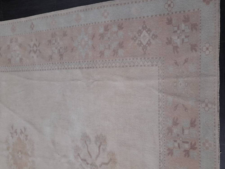 Beige Turkish Runner Rug 6' 10" x 8' 9" Hand-Knotted reverse