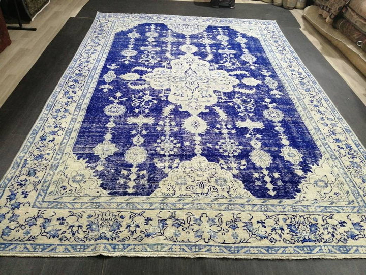 Blue Turkish Vintage Rug 7' 5" x 10' 9" Hand-Knotted | No. WR20996